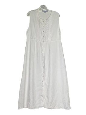 Bluestem Vintage White Linen Dress Pin-tuck Lace Trim Midi Maxi Bohemian Size M